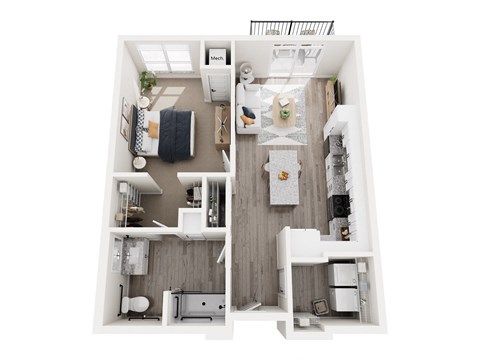 Floor plan for 1 bed, 1 bath, 787 sqft